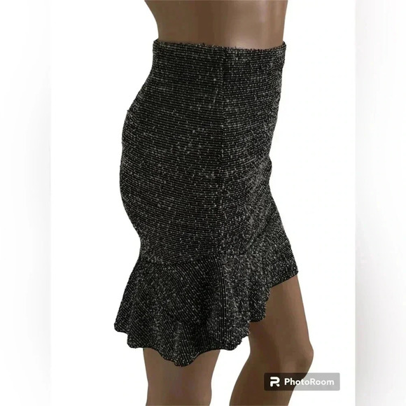 Asos Design Tweed Black&White Pull On Speckle Ruffle Skirt - Picture 5 of 7